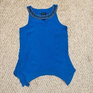 APT. 9 Tank Top - Beaded Circle Neckline Royal Blue Women's Medium Shirt Blouse